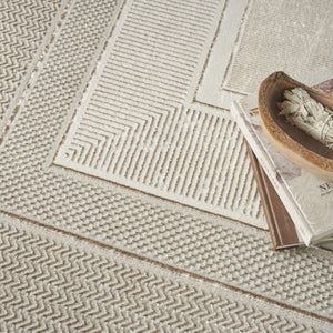 HomeRoots 8' Modern Ivory and Gray Geometric Area Rug - Durable, Non-Skid, Stain-Resistant for Family Spaces 8' X 10' 550580