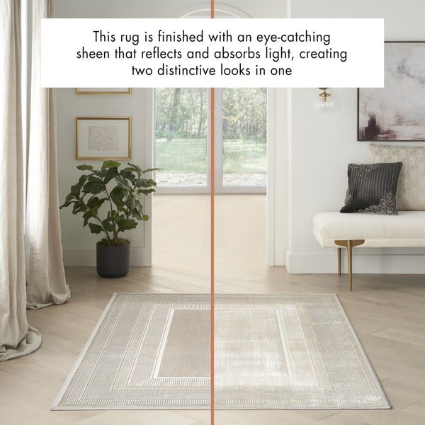 HomeRoots 8' Modern Ivory and Gray Geometric Area Rug - Durable, Non-Skid, Stain-Resistant for Family Spaces 8' X 10' 550580