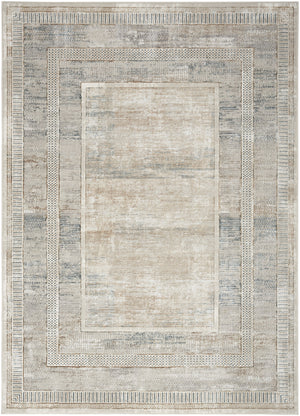 Homeroots 8' X 10' Ivory Blue And Gray Geometric Non Skid Area Rug  Polyester 550581