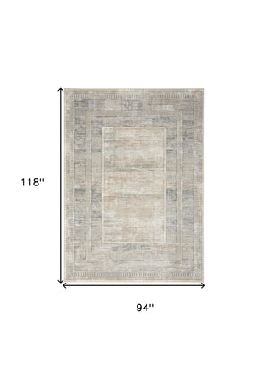 Homeroots 8' X 10' Ivory Blue And Gray Geometric Non Skid Area Rug  Polyester 550581