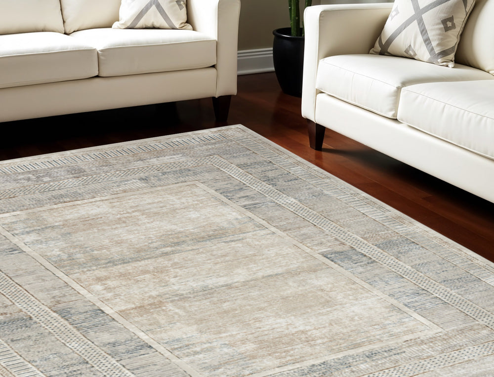 Homeroots 8' X 10' Ivory Blue And Gray Geometric Non Skid Area Rug  Polyester 550581