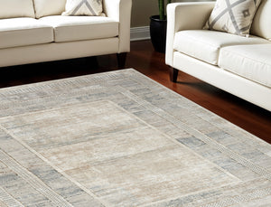 Homeroots 8' X 10' Ivory Blue And Gray Geometric Non Skid Area Rug  Polyester 550581