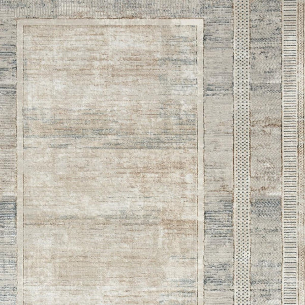 HomeRoots 5' Geometric Ivory Blue Gray Area Rug - Stylish, Non-Skid, Stain-Resistant Perfect for High-Traffic Areas 8' X 10' 550581