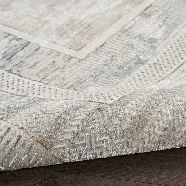 HomeRoots 5' Geometric Ivory Blue Gray Area Rug - Stylish, Non-Skid, Stain-Resistant Perfect for High-Traffic Areas 8' X 10' 550581