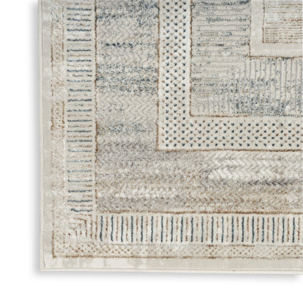 HomeRoots 5' Geometric Ivory Blue Gray Area Rug - Stylish, Non-Skid, Stain-Resistant Perfect for High-Traffic Areas 8' X 10' 550581