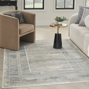 HomeRoots 5' Geometric Ivory Blue Gray Area Rug - Stylish, Non-Skid, Stain-Resistant Perfect for High-Traffic Areas 8' X 10' 550581