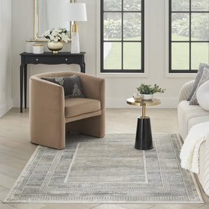 HomeRoots 5' Geometric Ivory Blue Gray Area Rug - Stylish, Non-Skid, Stain-Resistant Perfect for High-Traffic Areas 8' X 10' 550581