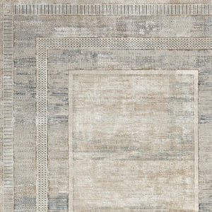 HomeRoots 5' Geometric Ivory Blue Gray Area Rug - Stylish, Non-Skid, Stain-Resistant Perfect for High-Traffic Areas 8' X 10' 550581