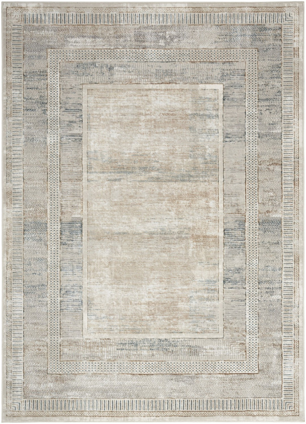 HomeRoots 5' Geometric Ivory Blue Gray Area Rug - Stylish, Non-Skid, Stain-Resistant Perfect for High-Traffic Areas 8' X 10' 550581