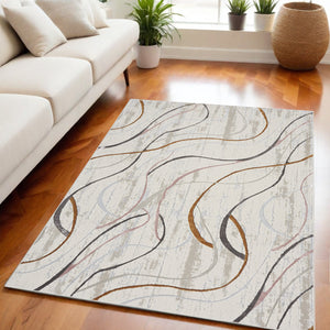 Homeroots 8' X 10' Ivory Brown And Gray Abstract Non Skid Area Rug  Polyester 550582