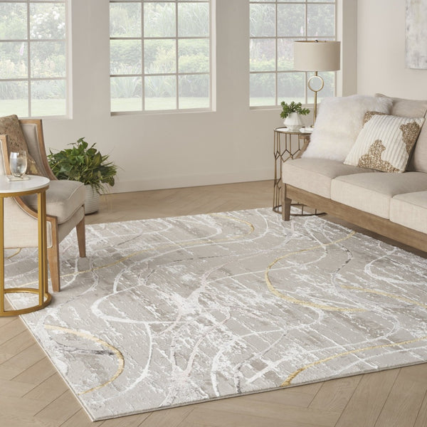 HomeRoots 5' Modern Abstract Area Rug in Ivory, Black, and Brown - Non-Skid, Durable, Easy Care for Any Room 8' X 10' 550582