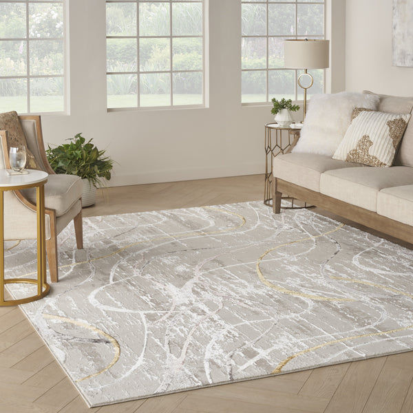 Homeroots 8' X 10' Ivory Brown And Gray Abstract Non Skid Area Rug  Polyester 550582