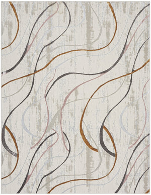 HomeRoots 5' Modern Abstract Area Rug in Ivory, Black, and Brown - Non-Skid, Durable, Easy Care for Any Room 8' X 10' 550582
