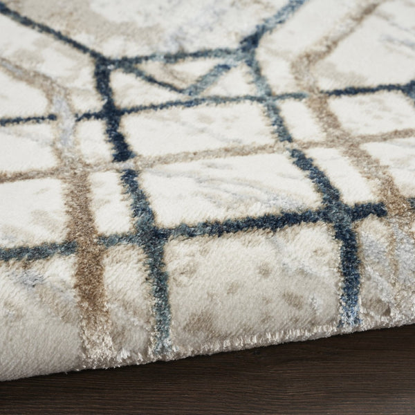 HomeRoots 5' Modern Ivory Blue Gray Geometric Non-Skid Area Rug - Stain-Resistant, Durable for Everyday Living 8' X 10' 550583