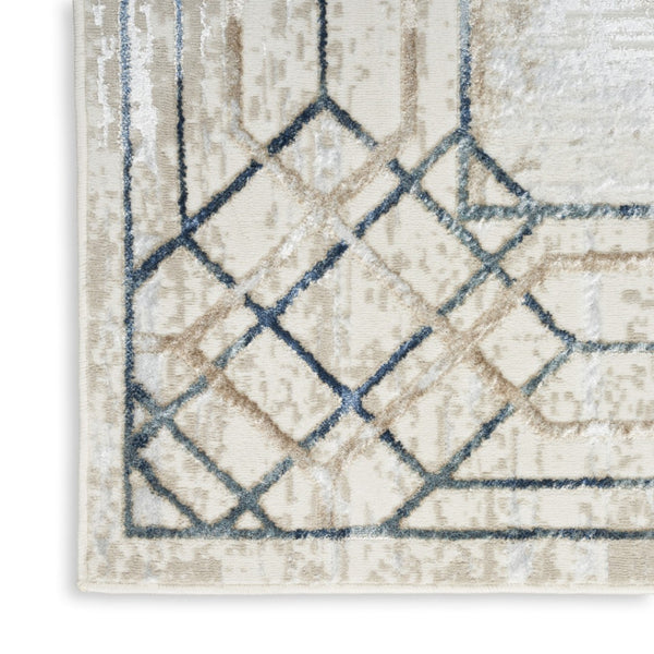 HomeRoots 5' Modern Ivory Blue Gray Geometric Non-Skid Area Rug - Stain-Resistant, Durable for Everyday Living 8' X 10' 550583