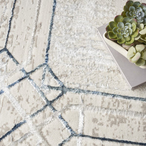 HomeRoots 5' Modern Ivory Blue Gray Geometric Non-Skid Area Rug - Stain-Resistant, Durable for Everyday Living 8' X 10' 550583