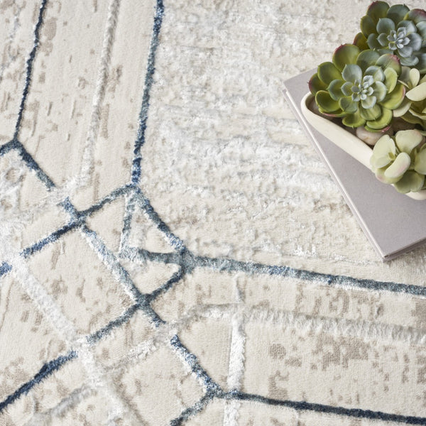 HomeRoots 5' Modern Ivory Blue Gray Geometric Non-Skid Area Rug - Stain-Resistant, Durable for Everyday Living 8' X 10' 550583