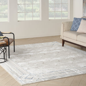 Homeroots 8' X 10' Ivory Black And Gray Geometric Non Skid Area Rug  Polyester 550583