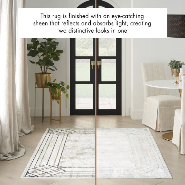 HomeRoots 5' Modern Ivory Blue Gray Geometric Non-Skid Area Rug - Stain-Resistant, Durable for Everyday Living 8' X 10' 550583