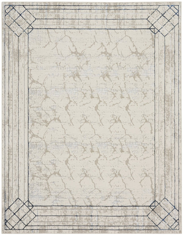 HomeRoots 5' Modern Ivory Blue Gray Geometric Non-Skid Area Rug - Stain-Resistant, Durable for Everyday Living 8' X 10' 550583