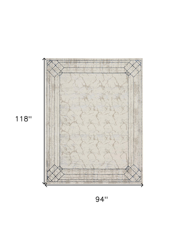 Homeroots 8' X 10' Ivory Black And Gray Geometric Non Skid Area Rug  Polyester 550583