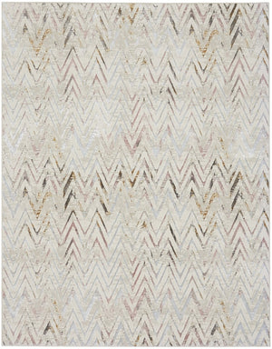HomeRoots 5' Distressed Chevron Area Rug in Beige, Blue, and Ivory - Soft, Durable, Non-Skid Design for Modern Homes 8' X 10' 550584
