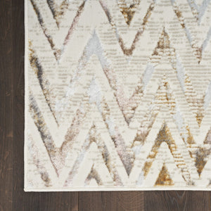 HomeRoots 5' Distressed Chevron Area Rug in Beige, Blue, and Ivory - Soft, Durable, Non-Skid Design for Modern Homes 8' X 10' 550584