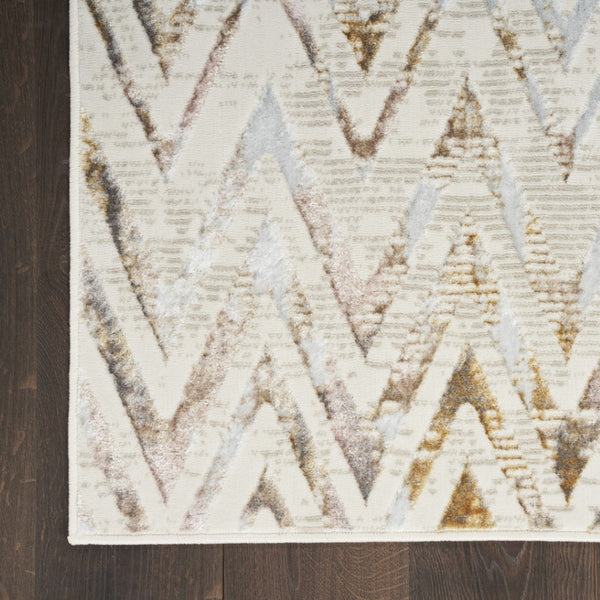 HomeRoots 5' Distressed Chevron Area Rug in Beige, Blue, and Ivory - Soft, Durable, Non-Skid Design for Modern Homes 8' X 10' 550584
