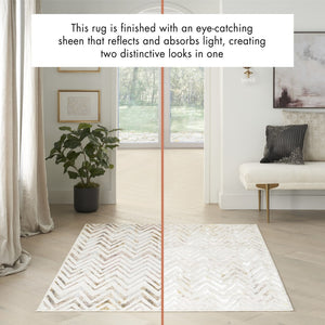 HomeRoots 5' Distressed Chevron Area Rug in Beige, Blue, and Ivory - Soft, Durable, Non-Skid Design for Modern Homes 8' X 10' 550584