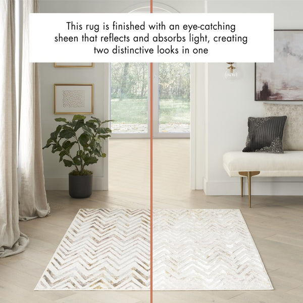 HomeRoots 5' Distressed Chevron Area Rug in Beige, Blue, and Ivory - Soft, Durable, Non-Skid Design for Modern Homes 8' X 10' 550584