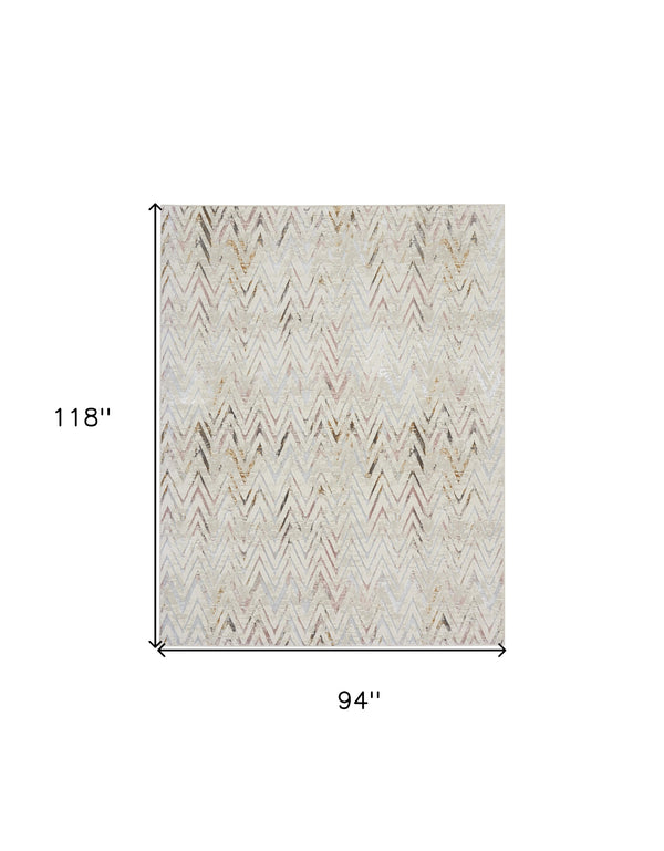 Homeroots 8' X 10' Ivory Brown And Gray Chevron Distressed Non Skid Area Rug  Polyester 550584