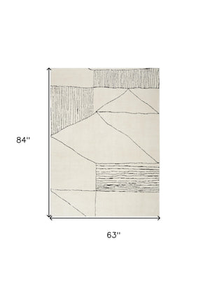 Homeroots 5' X 7' Ivory And Black Geometric Area Rug  Polyester 550590