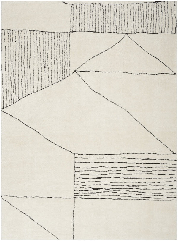 HomeRoots 5' Modern Ivory and Black Geometric Area Rug - Stylish, Durable Design for High-Traffic Spaces 5' X 7' 550590