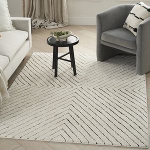 HomeRoots 5' X 7' Ivory and Black Abstract Area Rug - Durable, Stain-Resistant, Modern Design for High-Traffic Homes 550592