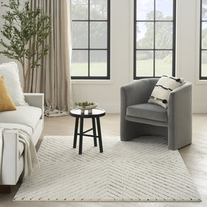 HomeRoots 5' X 7' Ivory and Black Abstract Area Rug - Durable, Stain-Resistant, Modern Design for High-Traffic Homes 550592