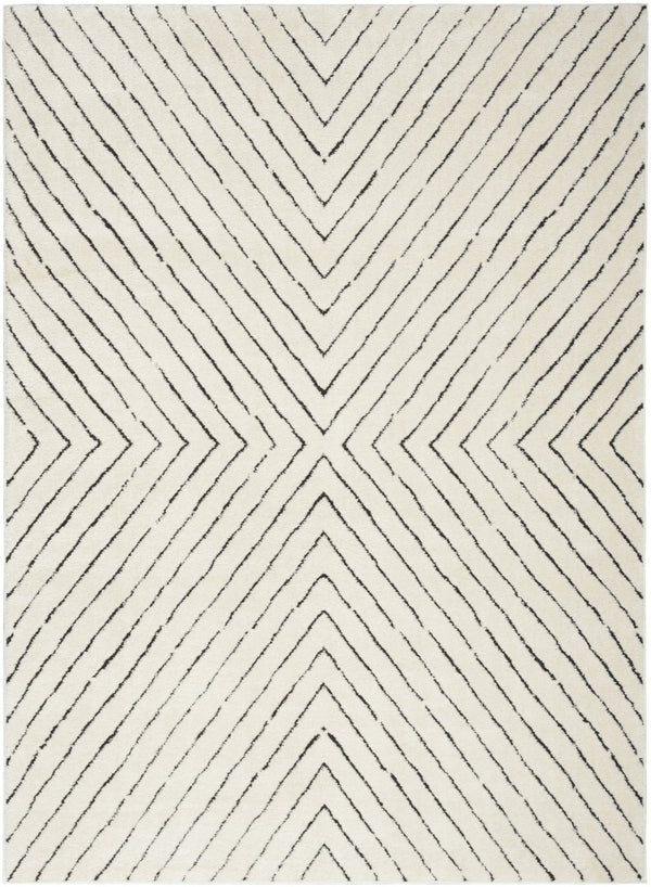 HomeRoots 5' X 7' Ivory and Black Abstract Area Rug - Durable, Stain-Resistant, Modern Design for High-Traffic Homes 550592