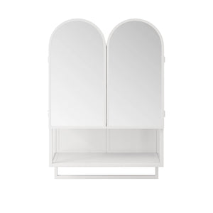English Elm 23.62" Modern Double-Arched Mirror Cabinet with Tempered Glass, Metal Frame, Shelf & Towel Rack Storage White W757P314591