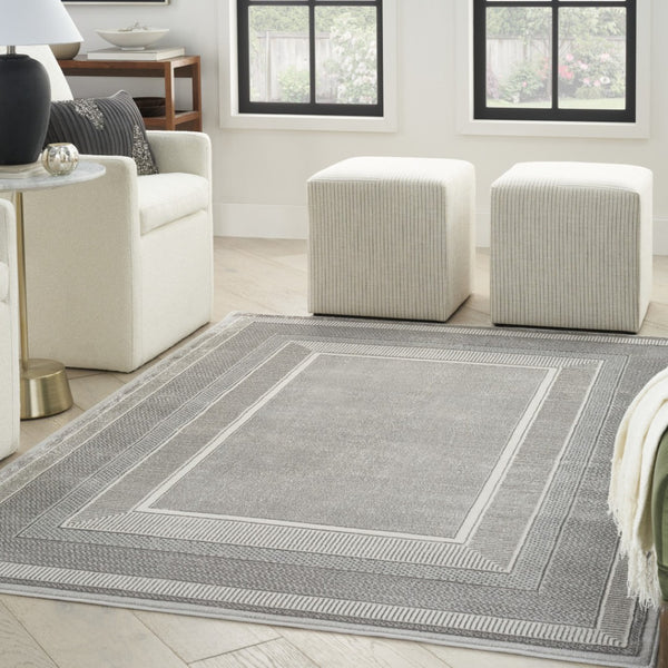 HomeRoots 8' Ivory and Gray Geometric Area Rug - Durable, Non-Skid, Stain-Resistant Design for Modern Spaces 8' X 10' 550596