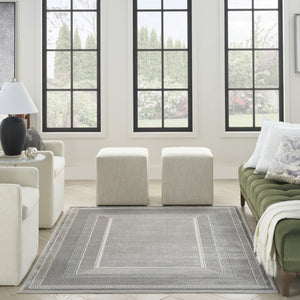 HomeRoots 8' Ivory and Gray Geometric Area Rug - Durable, Non-Skid, Stain-Resistant Design for Modern Spaces 8' X 10' 550596