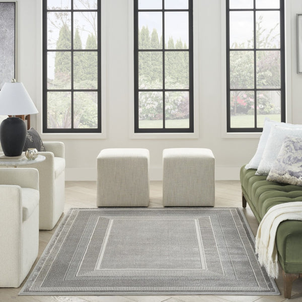 HomeRoots 8' Ivory and Gray Geometric Area Rug - Durable, Non-Skid, Stain-Resistant Design for Modern Spaces 8' X 10' 550596