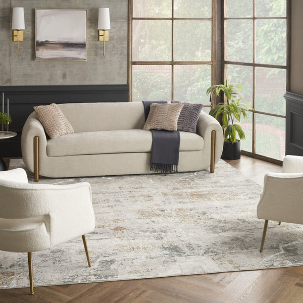 HomeRoots 8' X 10' Modern Abstract Area Rug in Ivory, Gray & Brown - Non-Skid, Stain-Resistant for Every Room! 550597
