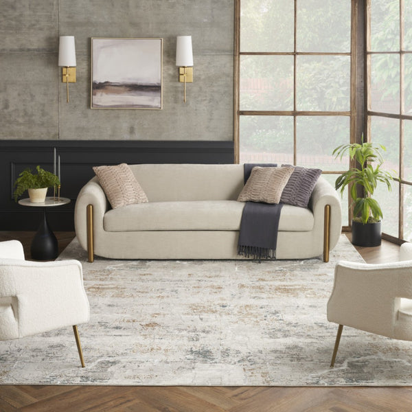 HomeRoots 8' X 10' Modern Abstract Area Rug in Ivory, Gray & Brown - Non-Skid, Stain-Resistant for Every Room! 550597
