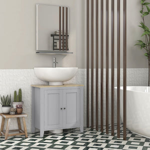 English Elm Kleankin Pedestal Sink Cabinet with U-shape Cutout Adjustable Shelf Gray Bathroom W2225P200782
