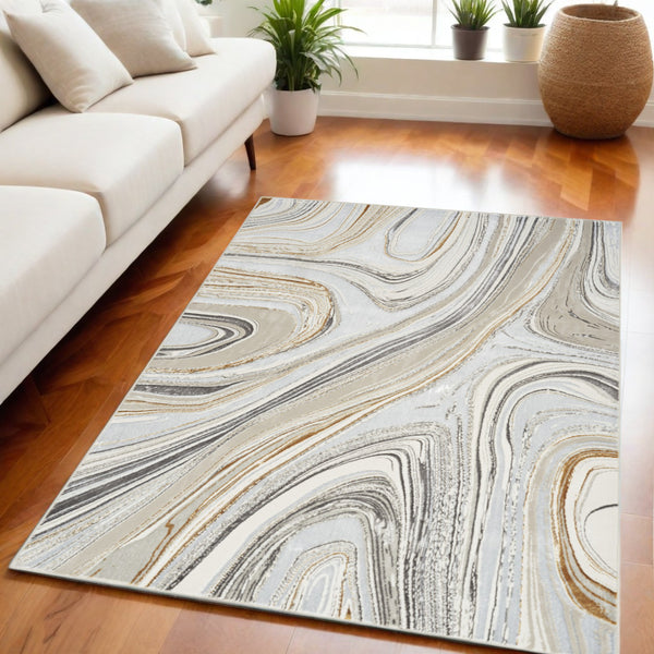 Homeroots 8' X 10' Ivory Gray And Brown Abstract Non Skid Area Rug  Polyester 550599