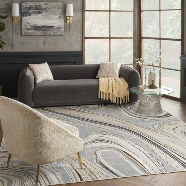 HomeRoots 8' Abstract Area Rug in Ivory, Gray & Brown - Durable Non-Skid Design Perfect for High-Traffic Spaces 8' X 10' 550599