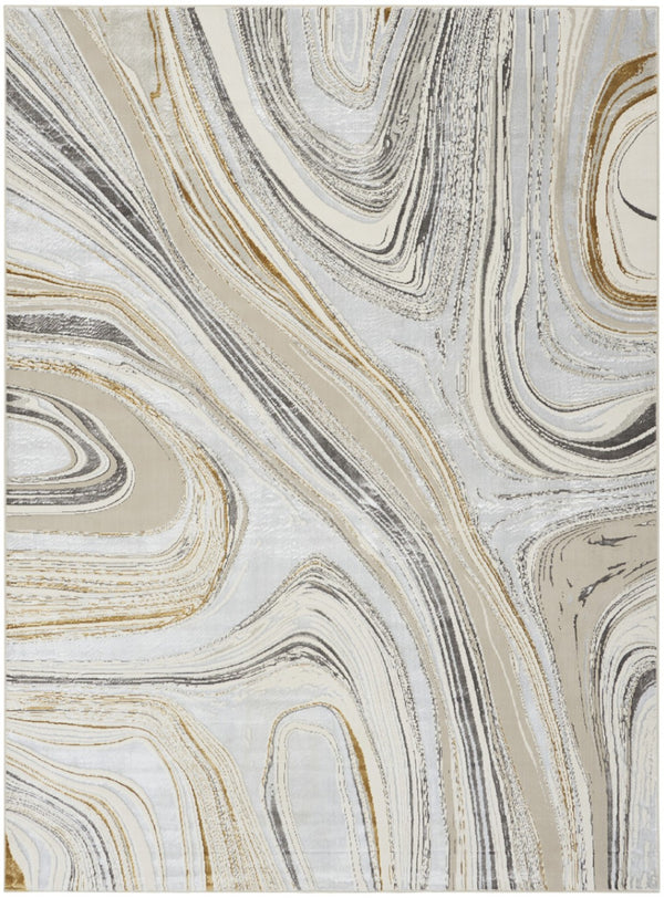 HomeRoots 8' Abstract Area Rug in Ivory, Gray & Brown - Durable Non-Skid Design Perfect for High-Traffic Spaces 8' X 10' 550599