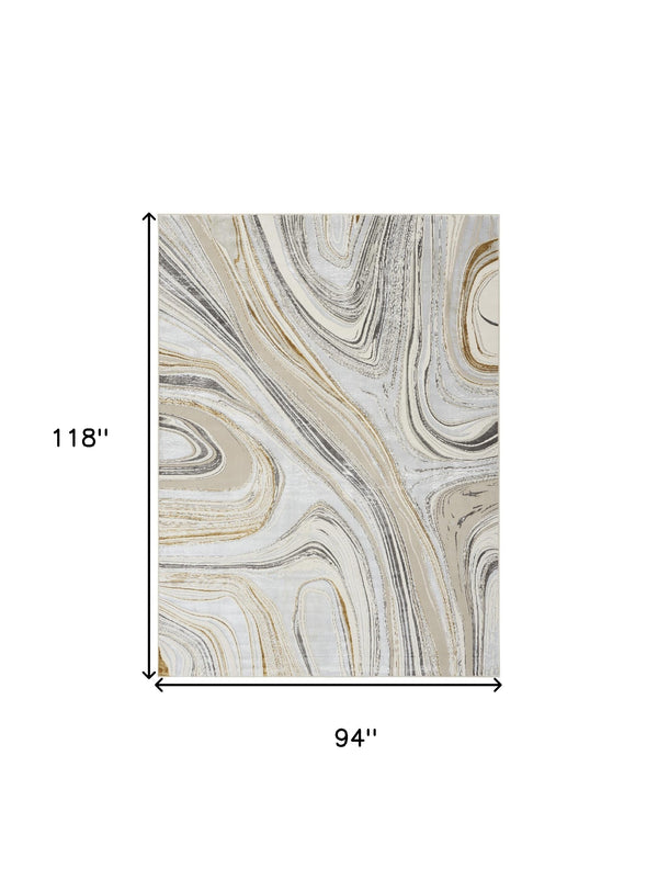 Homeroots 8' X 10' Ivory Gray And Brown Abstract Non Skid Area Rug  Polyester 550599