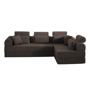 English Elm L Shaped Corduroy Sectional Sofa Converts to Sleeper Bed Space Saving Modular Couch Brown W5532S00007