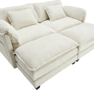 English Elm United Cozy Two-Seat Chenille Sofa With Detachable Armrests, Footstools, And Side Pockets For Comfort P2 W1568S00137-GIGA