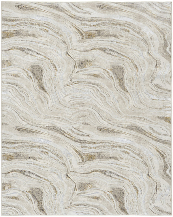 Homeroots 8' X 10' Ivory Gray And Brown Abstract Non Skid Area Rug  Polyester 550600